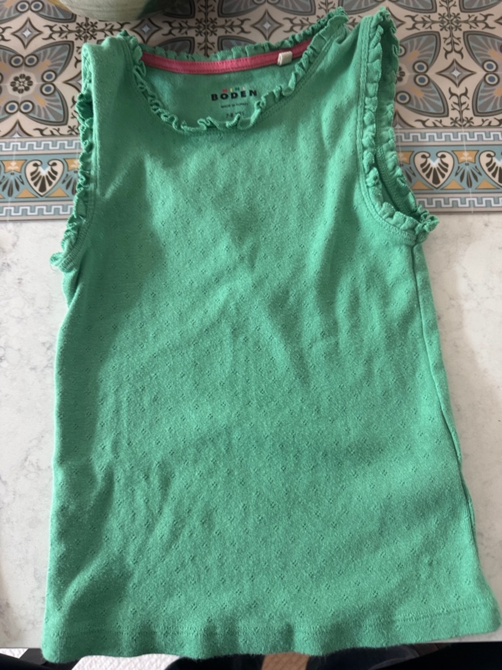 Mini Boden Mint Green Ruffle-Trim Tank Top